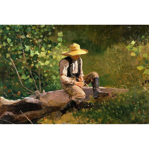 The whittling Boy Black Modern Wood Framed Art Print with Double Matting by Homer, Winslow