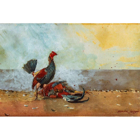 The Cock Fight Gold Ornate Wood Framed Art Print with Double Matting by Homer, Winslow