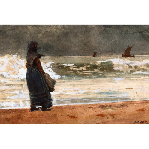 The Watcher, Tynemouth Black Modern Wood Framed Art Print with Double Matting by Homer, Winslow