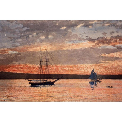 Sunset at Gloucester Gold Ornate Wood Framed Art Print with Double Matting by Homer, Winslow