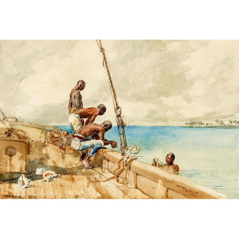 The Conch Divers Gold Ornate Wood Framed Art Print with Double Matting by Homer, Winslow