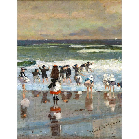 Beach Scene Black Modern Wood Framed Art Print with Double Matting by Homer, Winslow