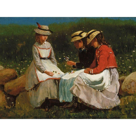 Girls in a Landscape Black Modern Wood Framed Art Print with Double Matting by Homer, Winslow