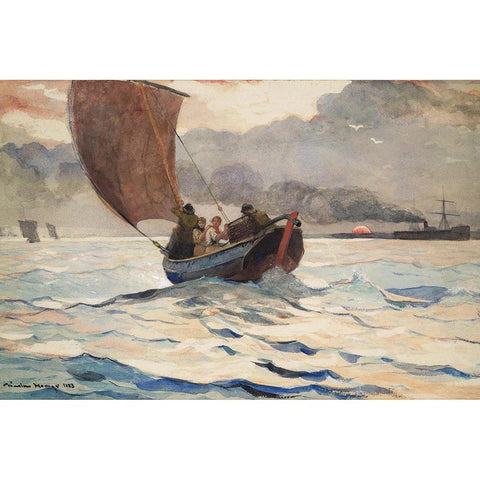 Returning Fishing Boats Black Modern Wood Framed Art Print with Double Matting by Homer, Winslow