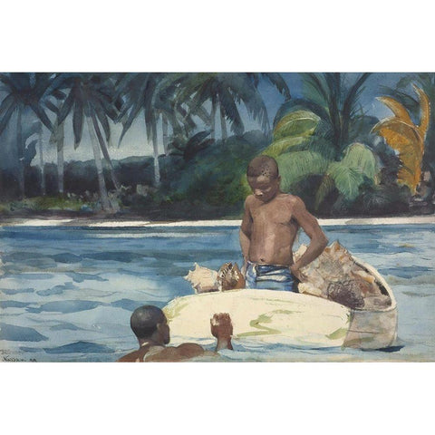 West India Divers Black Modern Wood Framed Art Print with Double Matting by Homer, Winslow