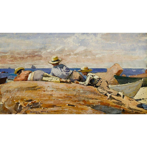 Three Boys on the Shore White Modern Wood Framed Art Print by Homer, Winslow