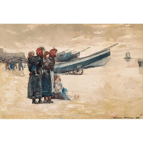 On the Beach, Tynemouth Black Modern Wood Framed Art Print with Double Matting by Homer, Winslow