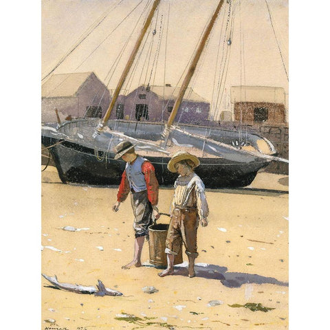 A Basket of Clams White Modern Wood Framed Art Print by Homer, Winslow