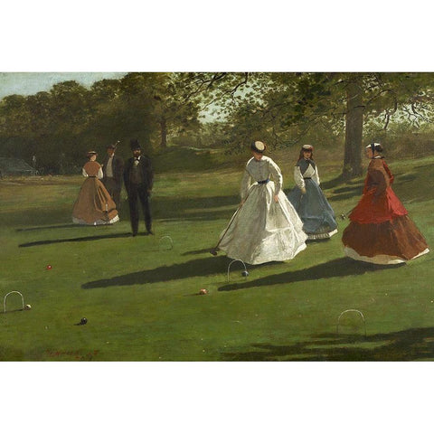 Croquet Players White Modern Wood Framed Art Print by Homer, Winslow