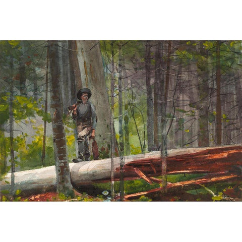 Hunter in the Adirondacks Gold Ornate Wood Framed Art Print with Double Matting by Homer, Winslow