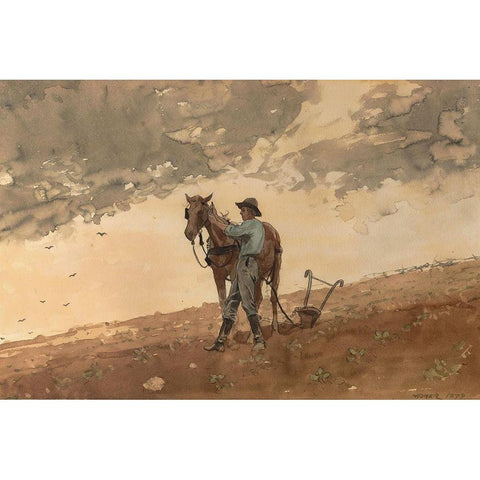 Man with Plow Horse White Modern Wood Framed Art Print by Homer, Winslow