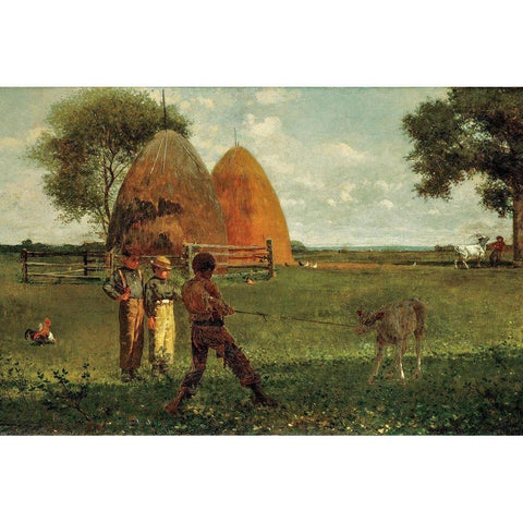 Weaning the Calf Black Modern Wood Framed Art Print with Double Matting by Homer, Winslow