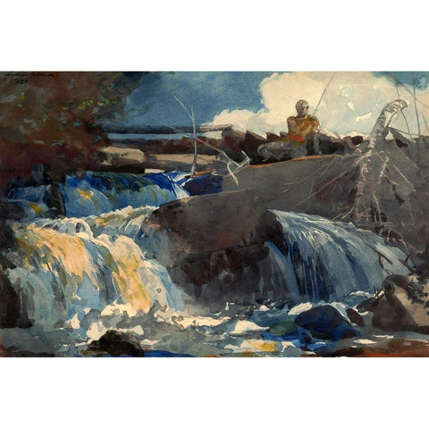 Casting in the Falls White Modern Wood Framed Art Print by Homer, Winslow