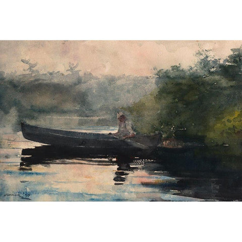 The End of the Day, Adirondacks Black Modern Wood Framed Art Print with Double Matting by Homer, Winslow