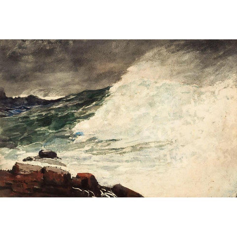 Prouts Neck, Breaking Wave White Modern Wood Framed Art Print by Homer, Winslow