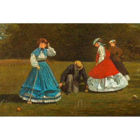 Croquet Scene Gold Ornate Wood Framed Art Print with Double Matting by Homer, Winslow