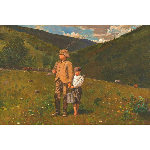 Crossing the Pasture White Modern Wood Framed Art Print by Homer, Winslow