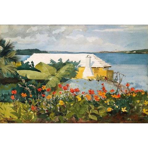 Flower Garden and Bungalow, Bermuda Black Modern Wood Framed Art Print with Double Matting by Homer, Winslow