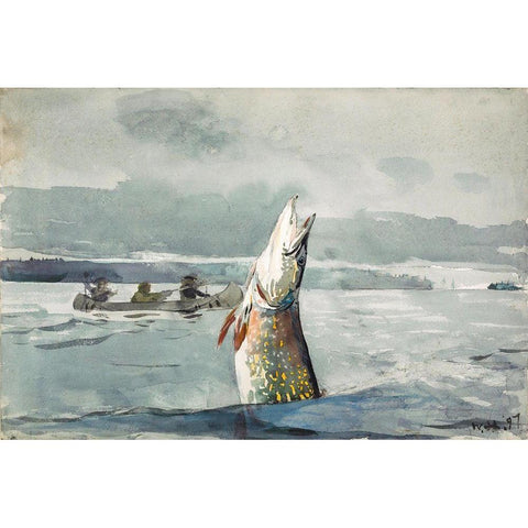 Pike, Lake St. John Ouananiche Fishing Black Modern Wood Framed Art Print with Double Matting by Homer, Winslow