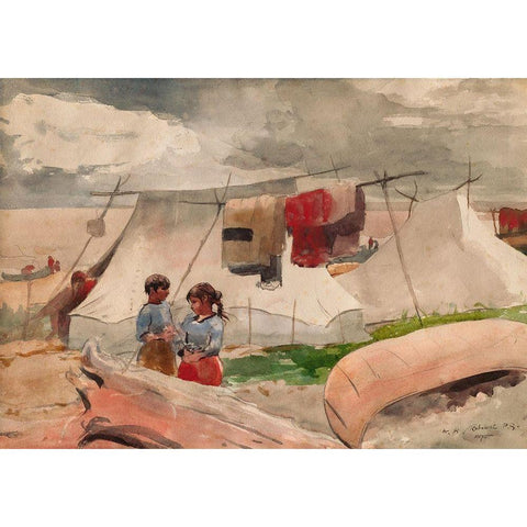 Indian Camp, Roberval, P.Q. Gold Ornate Wood Framed Art Print with Double Matting by Homer, Winslow