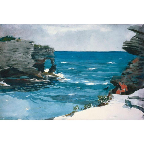 Rocky Shore, Bermuda Black Modern Wood Framed Art Print with Double Matting by Homer, Winslow