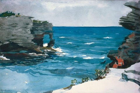 Rocky Shore, Bermuda White Modern Wood Framed Art Print with Double Matting by Homer, Winslow