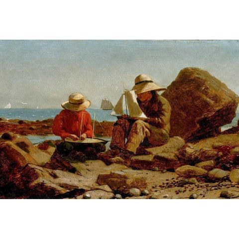 The Boat Builders White Modern Wood Framed Art Print by Homer, Winslow