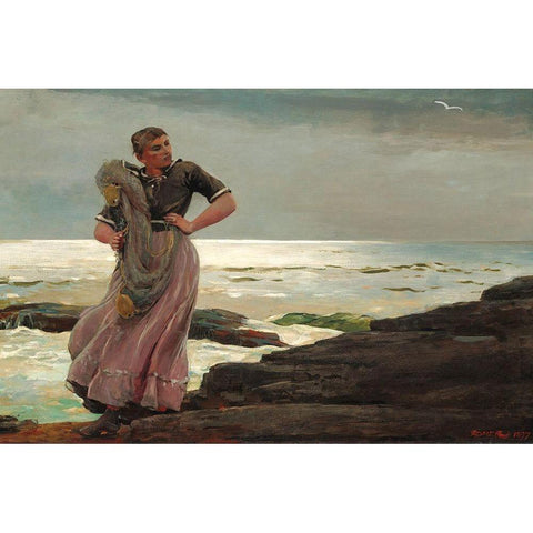 A Light on the Sea White Modern Wood Framed Art Print by Homer, Winslow