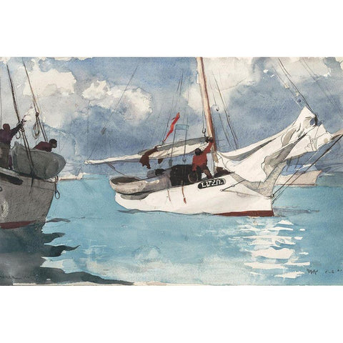 Fishing Boats, Key West Gold Ornate Wood Framed Art Print with Double Matting by Homer, Winslow