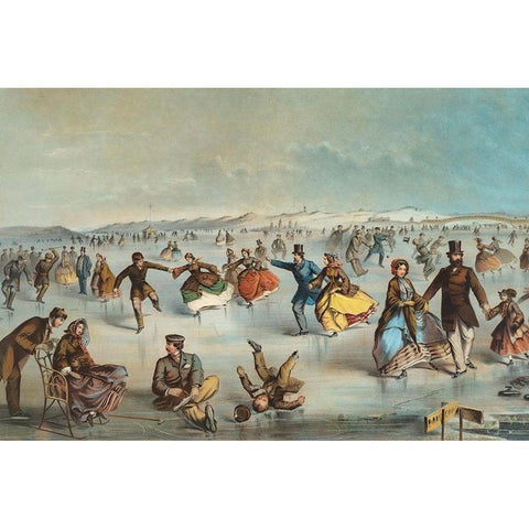 Skating in Central Park, New York Black Modern Wood Framed Art Print with Double Matting by Homer, Winslow