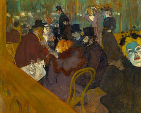 At the Moulin Rouge White Modern Wood Framed Art Print with Double Matting by Toulouse-Lautrec, Henri de