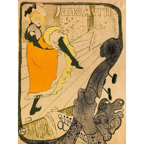 Jane Avril Gold Ornate Wood Framed Art Print with Double Matting by Toulouse-Lautrec, Henri de