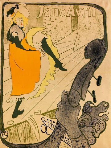 Jane Avril White Modern Wood Framed Art Print with Double Matting by Toulouse-Lautrec, Henri de