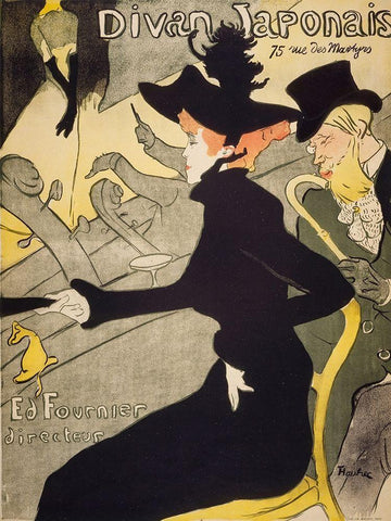 Divan Japonais White Modern Wood Framed Art Print with Double Matting by Toulouse-Lautrec, Henri de