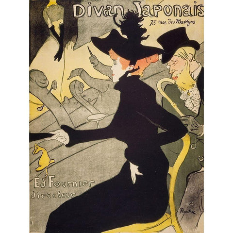 Divan Japonais White Modern Wood Framed Art Print by Toulouse-Lautrec, Henri de