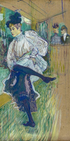 Jane Avril Dancing White Modern Wood Framed Art Print with Double Matting by Toulouse-Lautrec, Henri de