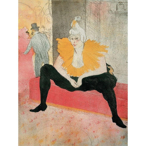 La Clownesse assise Black Modern Wood Framed Art Print with Double Matting by Toulouse-Lautrec, Henri de