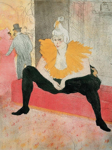 La Clownesse assise White Modern Wood Framed Art Print with Double Matting by Toulouse-Lautrec, Henri de