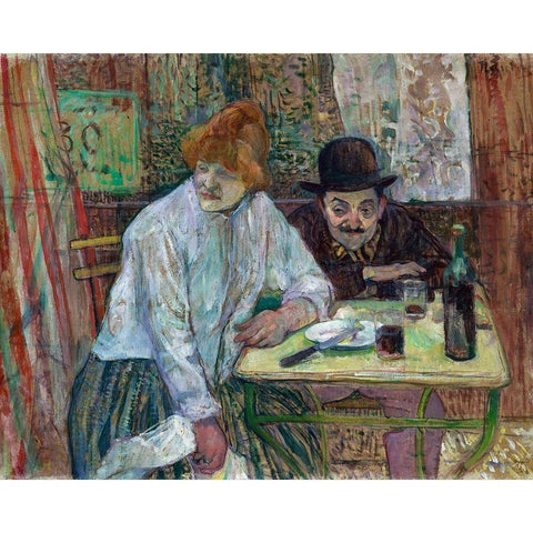 At the Cafe La Mie Black Modern Wood Framed Art Print with Double Matting by Toulouse-Lautrec, Henri de