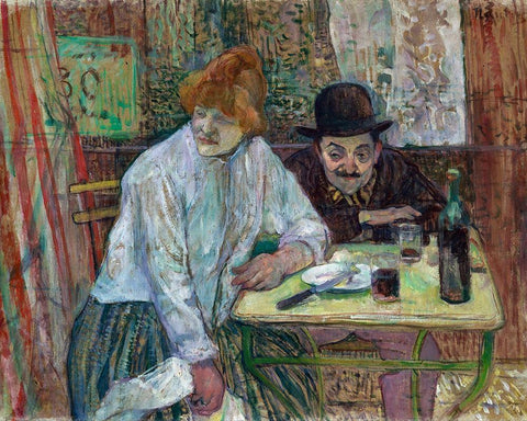 At the Cafe La Mie Black Ornate Wood Framed Art Print with Double Matting by Toulouse-Lautrec, Henri de