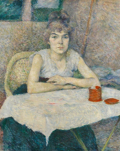 Young woman at a table, Poudre de riz Black Ornate Wood Framed Art Print with Double Matting by Toulouse-Lautrec, Henri de