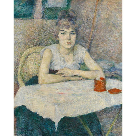 Young woman at a table, Poudre de riz Gold Ornate Wood Framed Art Print with Double Matting by Toulouse-Lautrec, Henri de