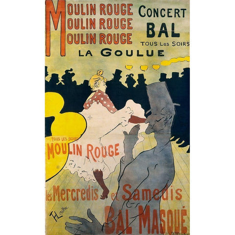 Moulin Rouge La Goulue Gold Ornate Wood Framed Art Print with Double Matting by Toulouse-Lautrec, Henri de