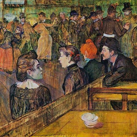 Ball at the Moulin de la Galette White Modern Wood Framed Art Print by Toulouse-Lautrec, Henri de
