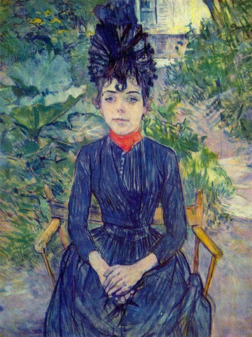 Woman seated in M. Forests Garden, Justine Dieuhl Black Ornate Wood Framed Art Print with Double Matting by Toulouse-Lautrec, Henri de