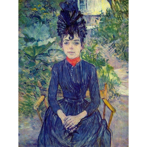 Woman seated in M. Forests Garden, Justine Dieuhl Gold Ornate Wood Framed Art Print with Double Matting by Toulouse-Lautrec, Henri de