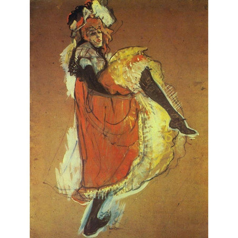 Jane Avril Dancing Gold Ornate Wood Framed Art Print with Double Matting by Toulouse-Lautrec, Henri de