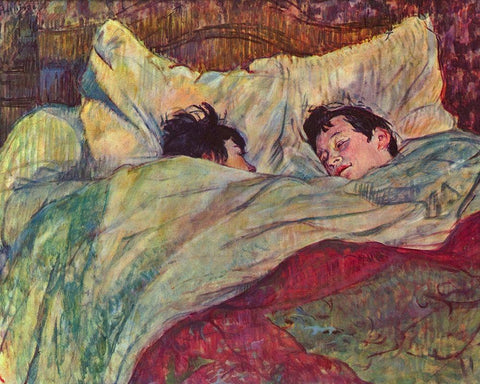 In the Bed Black Ornate Wood Framed Art Print with Double Matting by Toulouse-Lautrec, Henri de