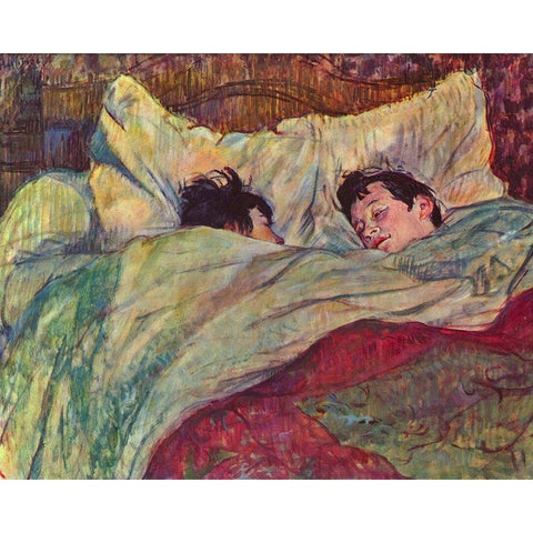 In the Bed Gold Ornate Wood Framed Art Print with Double Matting by Toulouse-Lautrec, Henri de
