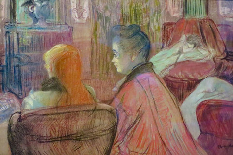 In the Salon Black Ornate Wood Framed Art Print with Double Matting by Toulouse-Lautrec, Henri de